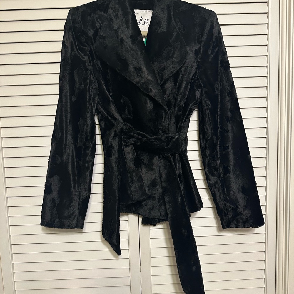 Milly Faux Fur Black Wrap Jacket - NTW - Size 10
